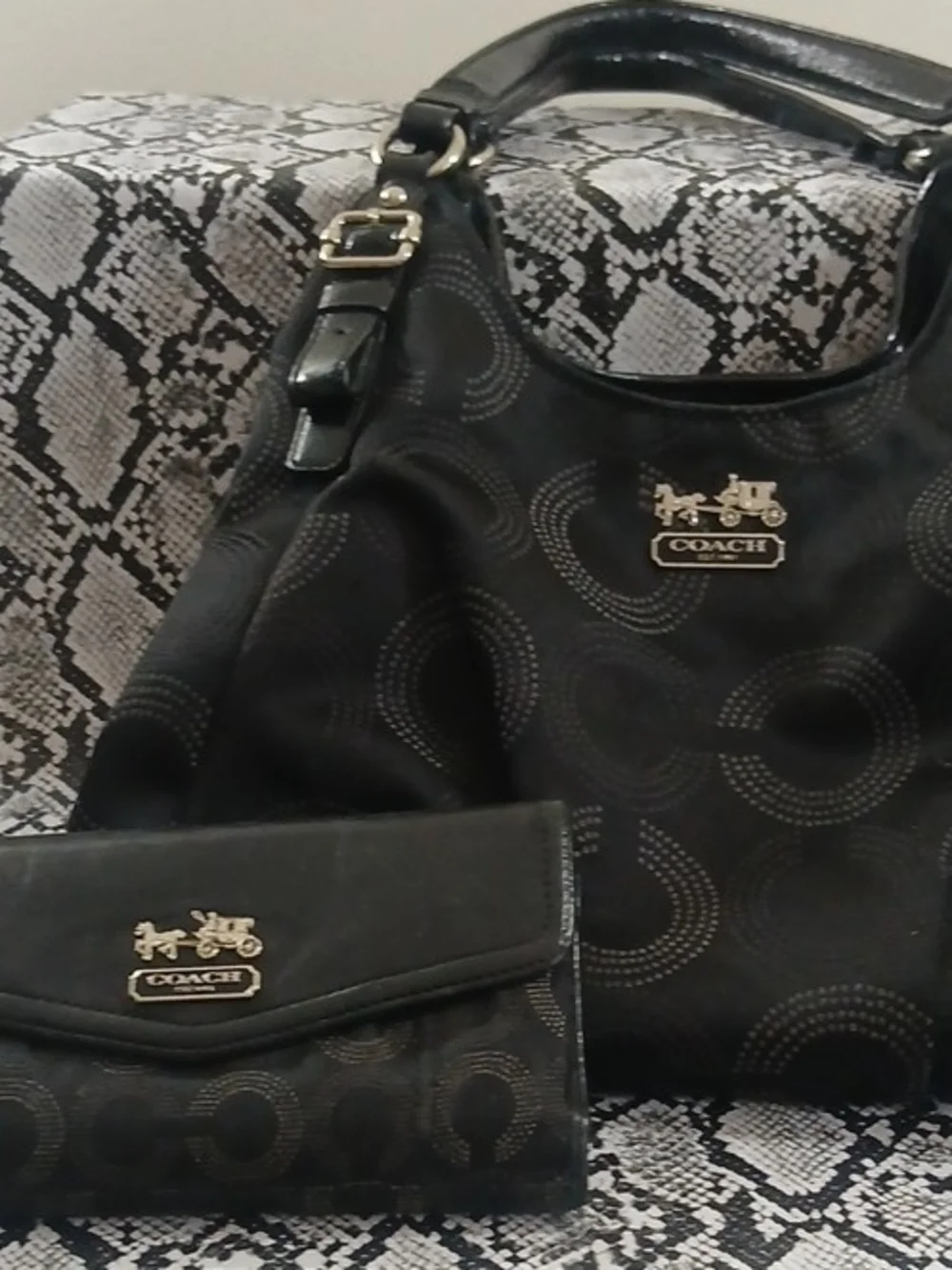 Coach Black Signature Shoulder Bag with Matching Wallet